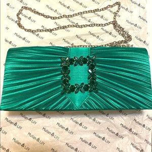 Mulian Lily Women Pleated Satin Rhinestone Purse; Like new. Used 1 time- wedding